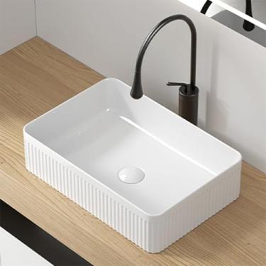 Imagem de CFMAIF Pia de vaso de banheiro de cerâmica, pia de cerâmica pequena pia para bancada de banheiro, lavatório branco (50 cm)