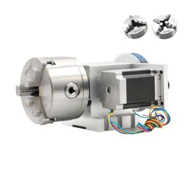 Imagem de 4º eixo 3/4 mandíbula 100 mm cabeça divisória/eixo de rotação/eixo Nema23 57 x 76 mm motor de passo para máquina de gravação R (3 garras 100 mm)