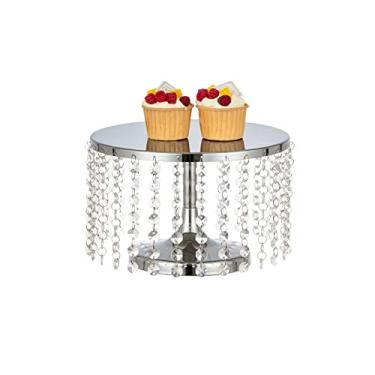 Imagem de LANLONG Suporte Para Bolos Mesa De Sobremesas, Pingentes Cristal Prateado 25 Cm, Metal, Serve Como Prato Redondo Exibição Cupcakes, Mesa, Casamento, Festa, Evento