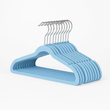 Imagem de Cabide de Veludo Azul, Kit com 10 Unidades, Design Ultrafino, Gancho Metalizado, Para Roupas Delicadas