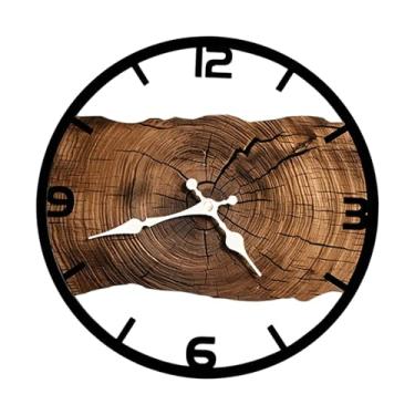 Imagem de Baoblaze Relógio de parede silencioso, decoração de casa de fazenda, decoração de quarto, anel anual rústico, relógio de parede para pendurar, para quarto, Marrom