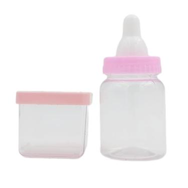 Imagem de Kit Mimo Tema: Chá de Bebê, Fraldas, Festa Revelação Lembrancinha Infantil Decoração de Mesa Doces (12 mamadeira 12 cx 4x4 rosa)