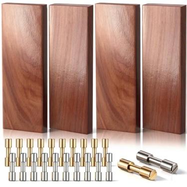 Imagem de Frienda 20 conjuntos de fixadores de parafuso de suporte de latão e aço inoxidável com 4 peças de escalas de cabo de faca de madeira de ferro, pinos de cabo de faca de 6 mm com material de fabricação
