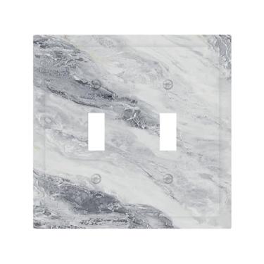 Imagem de Naiqadnehz Capas decorativas de placa de interruptor branco cinza textura de mármore padrão de pedra 2 gangues interruptor de luz dupla placa de tomada elétrica para decoração de quarto de casa