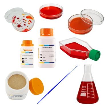 Imagem de Kit de meio de cultura para microbiologia com ágar nutriente TM Media, placas de Petri, garrafas de cultura celular, Erlenmeyer 1000 mL e alça de inoculação DROP Neobio