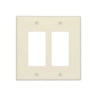 Imagem de JDAKHD Placa de tomada branca quente off-white 2 gangues decorativa para interruptor de luz placa de parede com balancim duplo para tomadas elétricas, capas de placa de interruptor cor neutra para