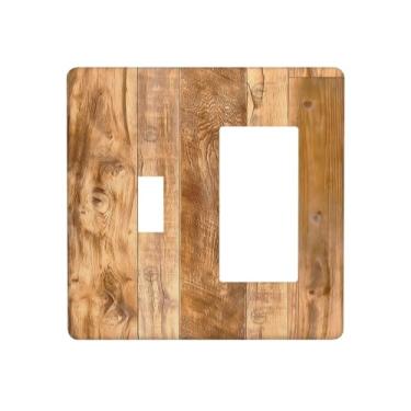 Imagem de Naiqadnehz Capas de tomada cor de madeira rústica textura de madeira natural 1 interruptor de interruptor de luz combo interruptor de luz placa decorativa placa de parede elétrica para decoração de