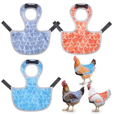 Imagem de ZJRDYYK 3 peças de selas de frango para galinhas com protetores de asa, protetor traseiro de avental de frango com alças ajustáveis para proteção de penas nas costas de aves, fácil de usar