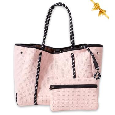 Imagem de PopUps Bolsa grande de neoprene para praia, academia, fraldas, piscina, viagem – leve, resistente à água, Rosa bonito - L