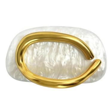 Imagem de Bolsa clutch de acrílico feminina clássica redonda para noite bolsa vintage de metal para guidão para festa de casamento e formatura., Acrílico branco