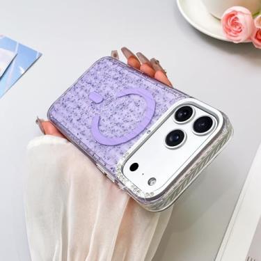 Imagem de SAKULLO Capa para iPhone 17 Pro Max transparente com glitter, capa magnética brilhante compatível com Magsafe, transparente, à prova de choque, proteção resistente para meninas e mulheres, 17,5 cm