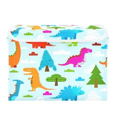Imagem de SEHANY Cestas de armazenamento engraçadas de dinossauro com tampas, organizador de caixa de armazenamento dobrável, caixas de armazenamento de armário de tecido para roupas cobertor de escritório