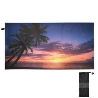 Imagem de ATTX Toalha de praia com palmeiras do pôr do sol do oceano, 79 x 188 cm - Cobertor de microfibra leve de secagem rápida e resistente à areia para piscina, ioga, academia e viagens | Esportes de banho