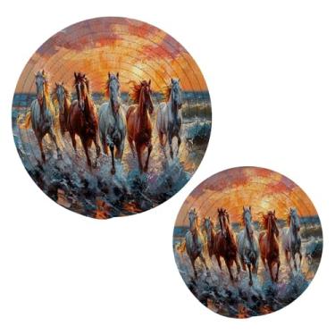 Imagem de Blueangle 2 peças de suporte de panela de tripé de cavalo - conjunto de pegadores de panela de tecido redondo - almofadas quentes trançadas de algodão - porta-copos - tapetes de mesa para cozinhar e