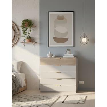 Imagem de Cômoda Bartira Diplomata com 5 Gavetas, Trava de Segurança e Espaço para TV de até 42 polegadas - 90cm de Largura