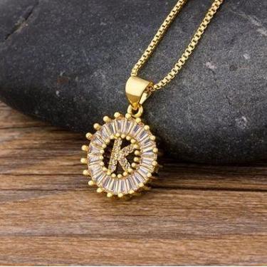 Imagem de Colar Dourado Letra Inicial Strass Brilhante Nome - DCXAM