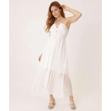 Imagem de Vestido Midi Feminino Frente Única Chiffon Marisa-15785, Bege, GG