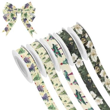 Imagem de SEHANY 5 rolos de fita de Natal 0,59 polegadas 5 jardas fitas de tecido de árvore de Natal fitas de cetim festivas fitas decorativas de Natal para embrulho de presente faça você mesmo artesanato