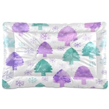 Imagem de SEHANY Cama de árvore de Natal em aquarela para cães e gatos com fundo antiderrapante, caixa de canil, colchão macio para animais de estimação, lavável para cães pequenos, médios e grandes, gatos, 91