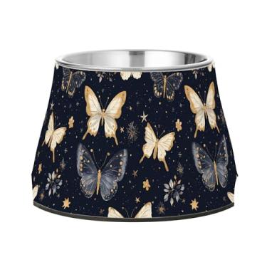 Imagem de SEHANY Tigelas de borboleta fofas para cães antiderrapantes de aço inoxidável com fundo de borracha para evitar tombamento, tigelas elevadas para comida e água quadriculadas para cães e gatos