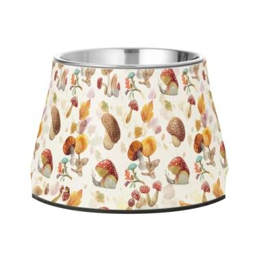 Imagem de SEHANY Tigelas para cães de ervas e cogumelos antiderrapante de aço inoxidável com fundo de borracha para evitar tombamento, tigelas elevadas para comida e água quadriculadas para cães e gatos