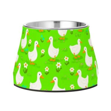 Imagem de SEHANY Tigelas fofas para cães de pato antiderrapante de aço inoxidável com fundo de borracha que evita a queda, 2,3 tigelas quadriculadas para comida e água para cães e gatos