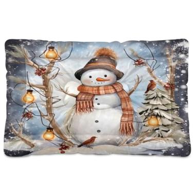 Imagem de KEEPREAL Cama de Natal para cães com boneco de neve, cama retangular confortável para animais de estimação, cama ultra macia e calmante para cães pequenos e médios, 45,7 x 61 cm (146)