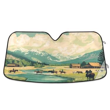 Imagem de ATTX Para-brisa de carro estilo caubói estilo ocidental 139.7 cm x 70.1 cm escudo solar universal com proteção UV, persiana de janela frontal automática dobrável para Sedans SUVs caminhões #164