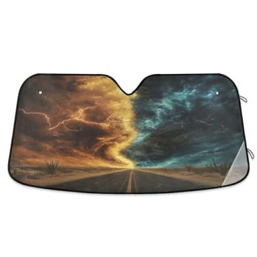Imagem de ATTX Para-brisa de carro Highway Storms 134.6 cm x 59.7 cm Protetor solar universal com proteção UV, persiana de janela frontal automática dobrável para Sedans SUVs caminhões #115