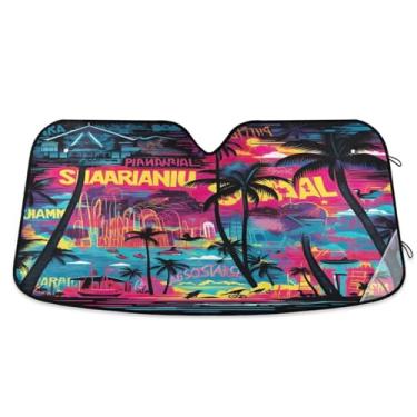 Imagem de ATTX Palmeiras tropicais para-sol para para-brisas de carro 134.6 cm x 59.7 cm Protetor solar universal com proteção UV, persiana de janela frontal automática dobrável para caminhões Sedans SUVs #774