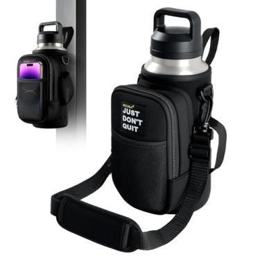 Imagem de Suporte magnético para garrafa de água com bolso para telefone para copo de 24 32 g, 5 ímãs, suporte de garrafa de água com alça de ombro ajustável para academia, caminhadas, viagens, acampamento