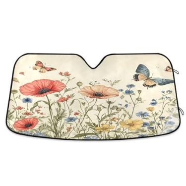 Imagem de ATTX Pára-brisas de carro colorido Grassy Meadow 134.6 cm x 59.7 cm Protetor solar universal com proteção UV, persiana de janela frontal automática dobrável para caminhões Sedans SUVs #531