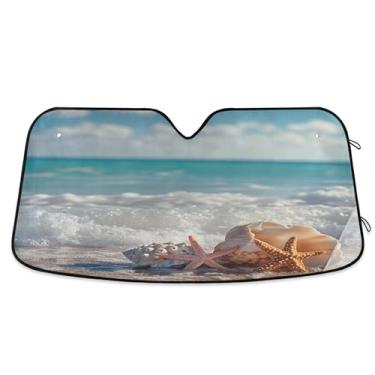 Imagem de SEHANY Para-brisa de carro de verão, mar, praia, para-sol para mulheres, pára-brisa frontal dobrável para carro, caminhão, SUV - Protetor de viseira de sol automotivo bloqueia os raios UV mantém seu