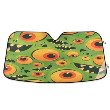 Imagem de ATTX Para-brisa de carro com olhos de monstro de desenho animado 144.8 cm x 80.0 cm escudo solar universal com proteção UV, persiana de janela frontal automática dobrável para Sedans SUVs caminhões