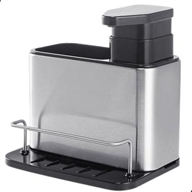 Imagem de Porta Detergente Inox com Dispenser de Sabão Líquido e Suporte para Esponja | Organizador de Pia Compacto, Moderno e Antiferrugem para Cozinha