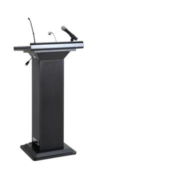 Imagem de Yadlan Suporte de pódio com microfone e alto-falante, púlpito de pódio com microfone sem fio, púlpito de metal premium para igrejas, conferências e salas de aula, acabamento resistente a arranhões B