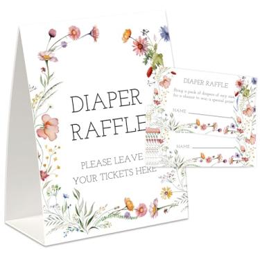 Imagem de UHADRE Baby in Bloom Baby Shower Decorations, Diaper Raffle Sign with 50 Tickets, Wildflower Diaper Raffle Cards Babyshower Games-NBCJ02