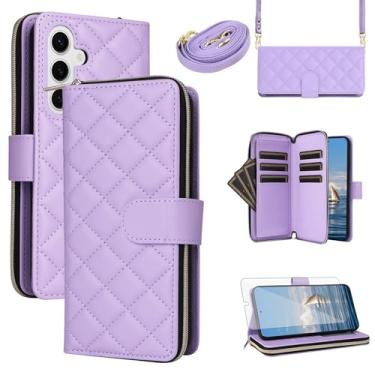 Imagem de Asuwish Capa de celular para Samsung Galaxy S25 5G com película protetora de tela de vidro temperado, alça para cartão, suporte de couro PU, flip celular, zíper fino S 25 25S 25 25S SM-S931U mulheres