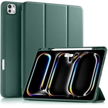 Imagem de Akkerds Capa compatível com iPad Pro de 13 polegadas (M5/M4) 2025/2024, para iPad 13 Pro com suporte para lápis, capa protetora fina com três dobras com parte traseira de TPU macio, despertar/hibernar