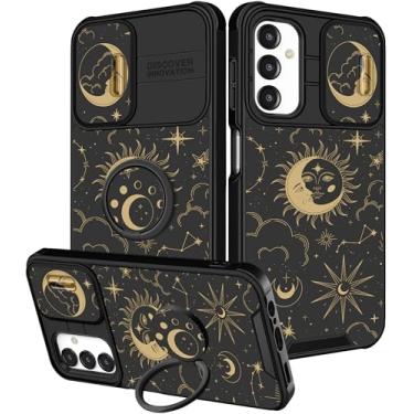 Imagem de Funermei Capa para celular Samsung Galaxy A14 5G - Capa de telefone feminina bonita estética sol lua estrelas design exclusivo com capa de câmera e suporte de anel Funda para Samsung A14 5G