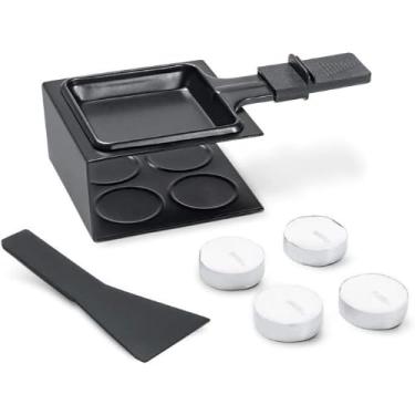 Imagem de Conjunto Raclette 7 Peças Preto | Derreter Queijo com Vela | Espátula Nylon e Aço Carbono | Mini Chapa Portátil