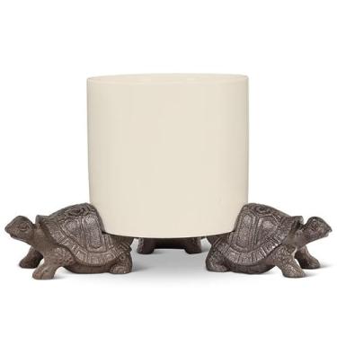 Imagem de Abbott Collection Suporte para vaso de tartaruga, conjunto de 3, 5 cm, marrom escuro, ferro fundido