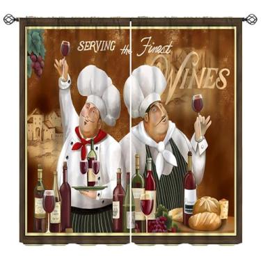 Imagem de Wallira Cortinas engraçadas de cozinha de chef, servindo os vinhos da fazenda rústica comida ocidental tábua de madeira decoração de janela para casa de fazenda, café, restaurante, sala de estar