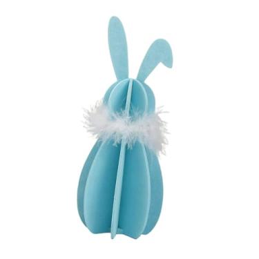 Imagem de predolo Decoração de mesa com coelhinho da Páscoa, enfeite para festa, placa de madeira com coelhinho da Páscoa para escritório, estilo fazenda, Azul