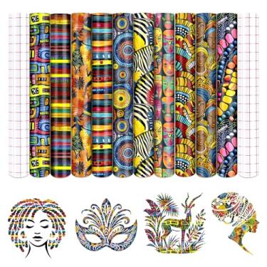 Imagem de Tintnut Vinil permanente Kwanzaa - 10 folhas de vinil adesivo permanente padrão africano 30,5 x 25,4 cm para máquina de corte, folhas impermeáveis para decoração de casa autoadesivo