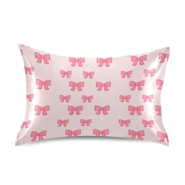 Imagem de SEHANY Capas de almofada de seda com laço rosa para cabelo e pele, capas de almofada de cetim respiráveis macias e refrescantes com fecho de envelope, tamanho king (50,8 x 101,6 cm)
