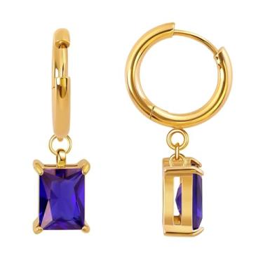 Imagem de FANSING Brincos de aniversário femininos com pingente de gota, brincos de baguete, pedra do mês de nascimento, aço cirúrgico, banhado a ouro 18 k, one size, Metal, Sem pedra preciosa