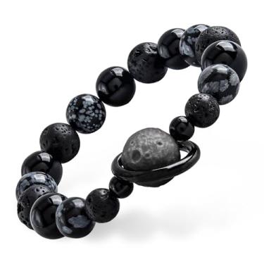 Imagem de GUXI - Pulseira de obsidiana de cicatriz de lua com pulseiras de pedra vulcânica natural para homens, pulseiras difusoras feitas à mão para óleos essenciais, presentes de aniversário, M(6.7"-7.1
