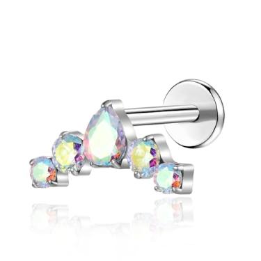 Imagem de G23 Brincos de titânio com costas planas 18 g 16 g F136 grau implante titânio labrets ajuste de pressão sem rosca push in delicada cartilagem hélice concha lóbulo lábio tragus piercing joia, Small