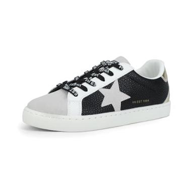 Imagem de VINTAGE HAVANA Bianca Tênis feminino moderno | Sapatos casuais com cadarço | Cano baixo | Sapatos de caminhada confortáveis, Preto/Cinza Pebbled, 37 BR
